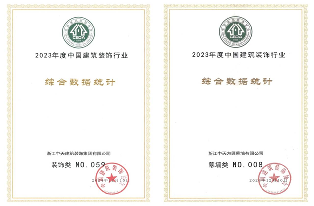 快盈lll装饰集团位列2023年度中国建筑装饰企业百强59位、幕墙百强第8位